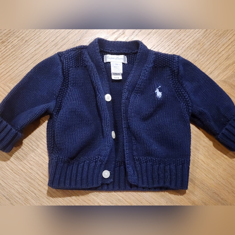 Ralph Lauren Infant Boy Cable Knit Sweater, 3M Navy Blue